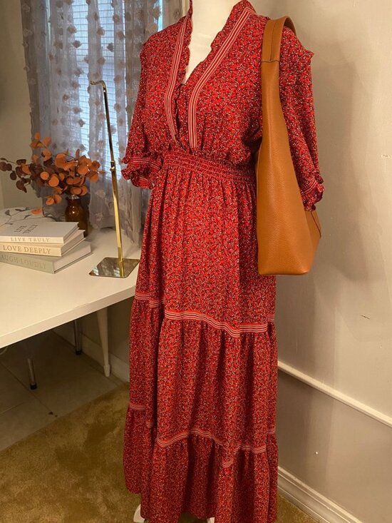 Max Studio Dresses & Skirts - Max Studio Red Floral Boho Midi Maxi Dress Women's XL